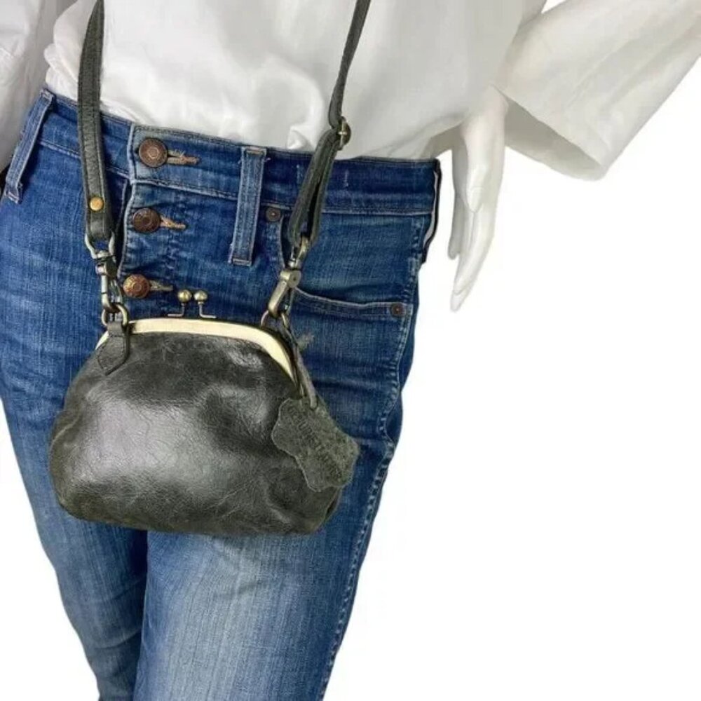 Odi Lynch Dark Green Leather Small Kisslock Crossbody Bag w/ Detachable Strap